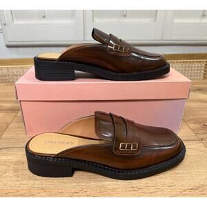 Lisa Vicky Gal V Slip On Mules Walnut Brown Box Size 7.5 NIB Penny Loafer Style